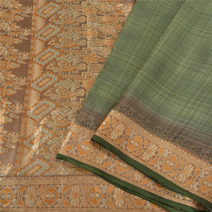 Санскритские винтажные зеленые индийские сари 100% чистый шелк тканое сари ремесло устойчивая ткань
