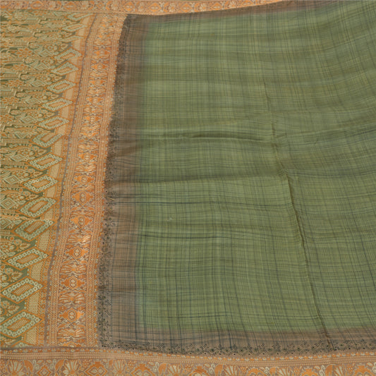 Sanskriti Vintage Green Indian Sarees 100% Pure Silk Woven Sari Craft Sustainable Fabric