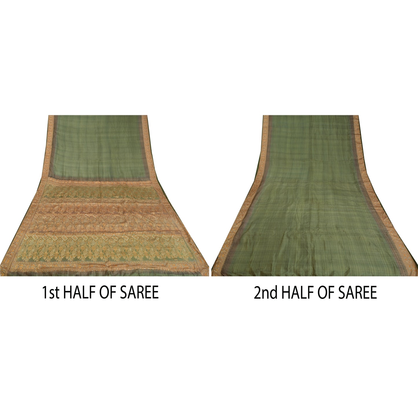 Санскритские винтажные зеленые индийские сари 100% чистый шелк тканое сари ремесло устойчивая ткань
