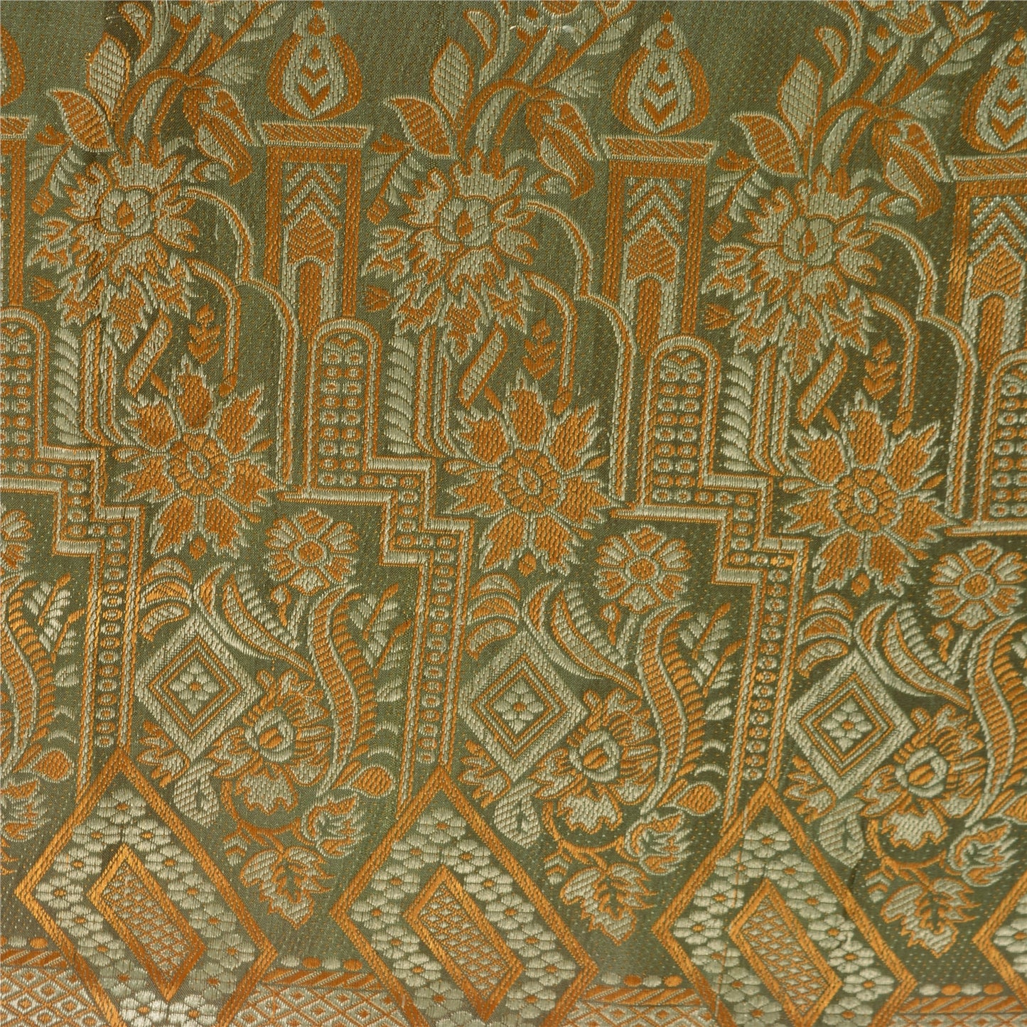 Санскритские винтажные зеленые индийские сари 100% чистый шелк тканое сари ремесло устойчивая ткань