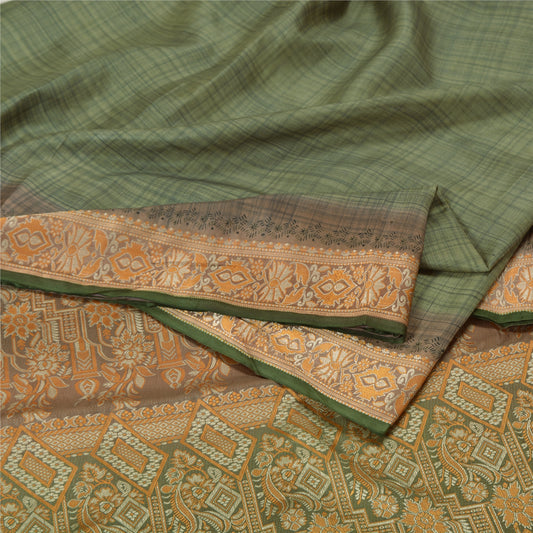 Sanskriti Vintage Green Indian Sarees 100% Pure Silk Woven Sari Craft Sustainable Fabric