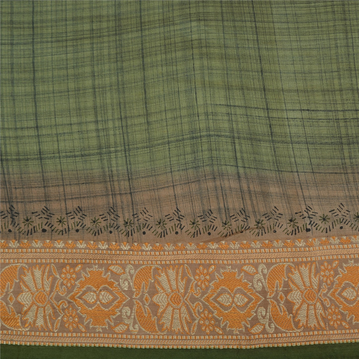 Санскритские винтажные зеленые индийские сари 100% чистый шелк тканое сари ремесло устойчивая ткань