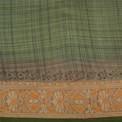 Санскритские винтажные зеленые индийские сари 100% чистый шелк тканое сари ремесло устойчивая ткань