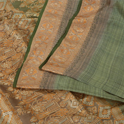 Санскритские винтажные зеленые индийские сари 100% чистый шелк тканое сари ремесло устойчивая ткань