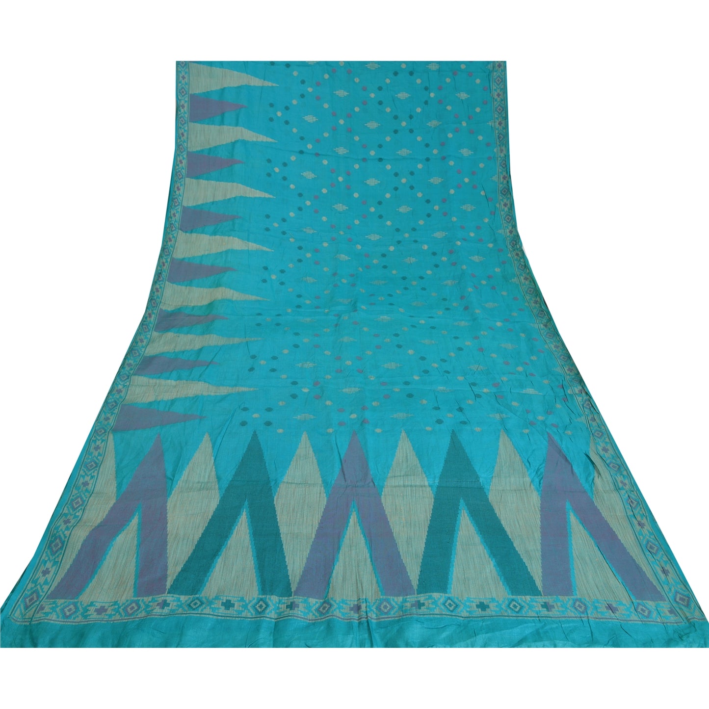 Санскритские винтажные синие индийские сари 100% чистый шелк тканое сари 5 ярдов устойчивая ткань