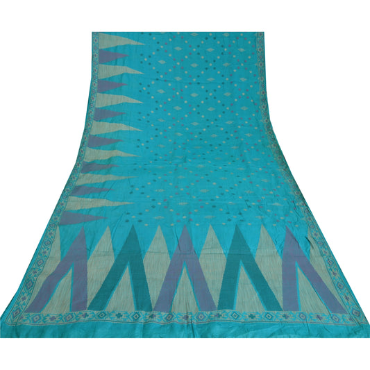 Sanskriti Vintage Blå Indiske Sarier 100% Ren Silke Vævet Sari 5 Yard Bæredygtigt Stof