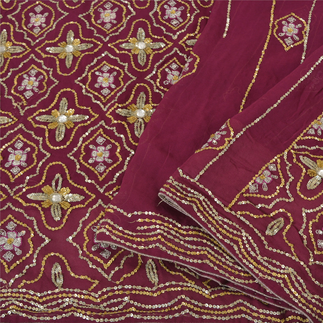 Sanskriti Vintage Purple Bollywood Sarees Pure Georgette Silk Beaded Sari Fabric