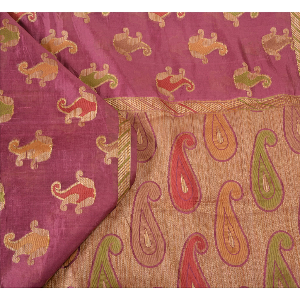 Sanskriti Vintage Mauve Indian Sarees 100% Pure Silk Woven Sari Craft Sustainable Fabric