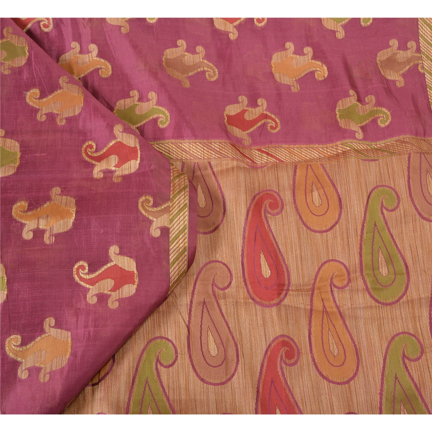 Sanskriti Vintage Mauve Indian Sarees 100% Pure Silk Woven Sari Craft Sustainable Fabric