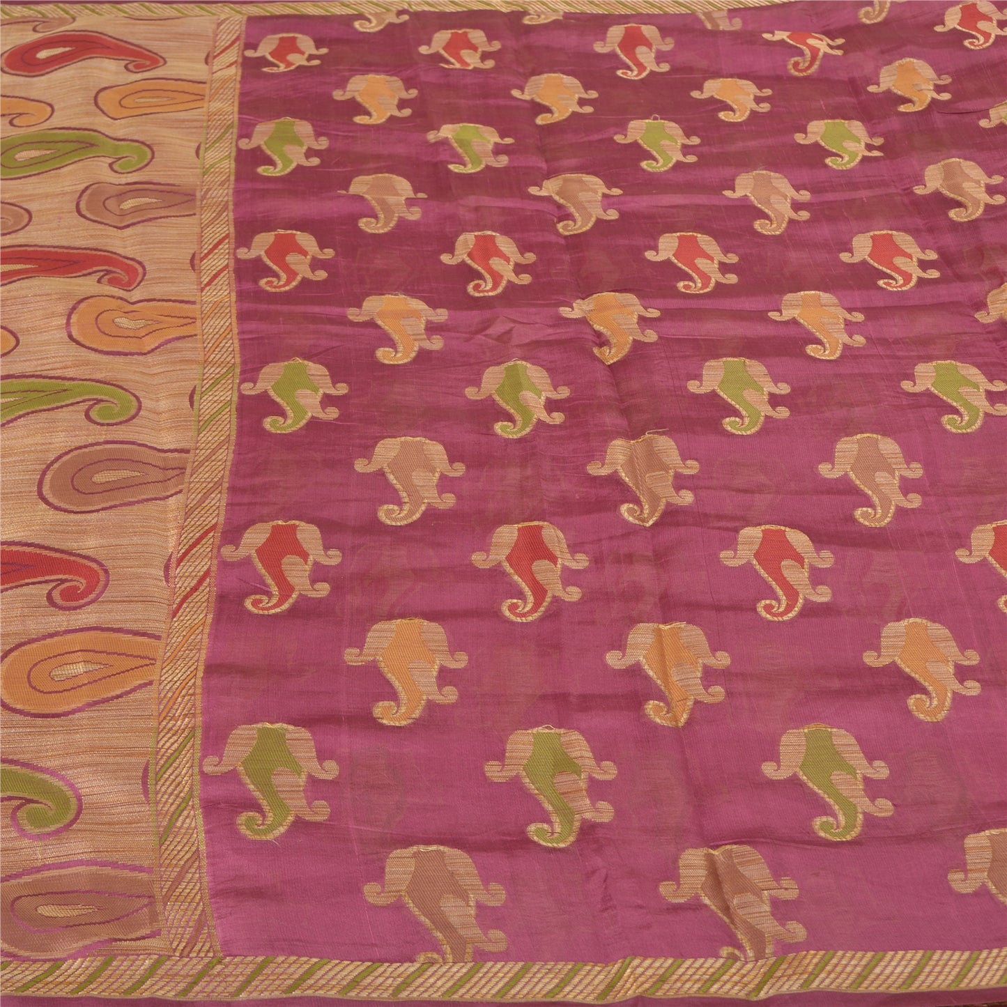 Sanskriti Vintage Mauve Indian Sarees 100% Pure Silk Woven Sari Craft Sustainable Fabric