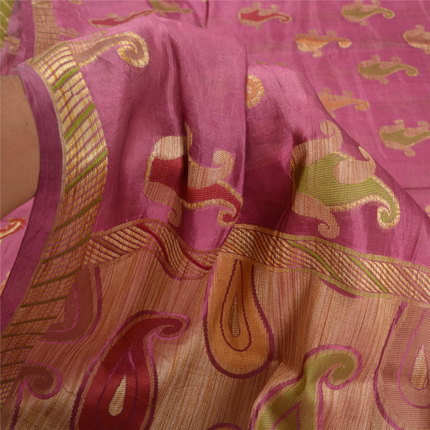 Sanskriti Vintage Mauve Indian Sarees 100% Pure Silk Woven Sari Craft Sustainable Fabric