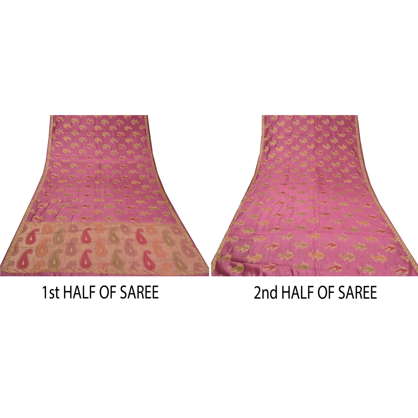 Sanskriti Vintage Mauve Indian Sarees 100% Pure Silk Woven Sari Craft Sustainable Fabric