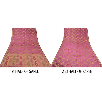 Sanskriti Vintage Mauve Indian Sarees 100% Pure Silk Woven Sari Craft Sustainable Fabric