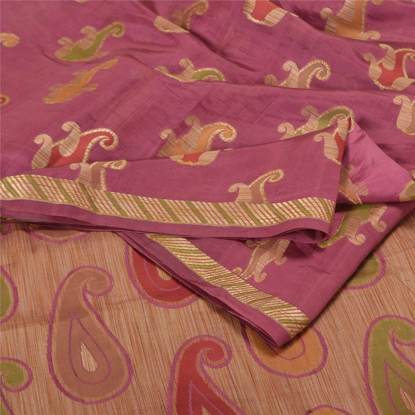 Sanskriti Vintage Mauve Indian Sarees 100% Pure Silk Woven Sari Craft Sustainable Fabric