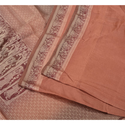 Sanskriti Vintage Dark Peach Sarees 100% Pure Silk Woven Baluchari Sari Sustainable Fabric
