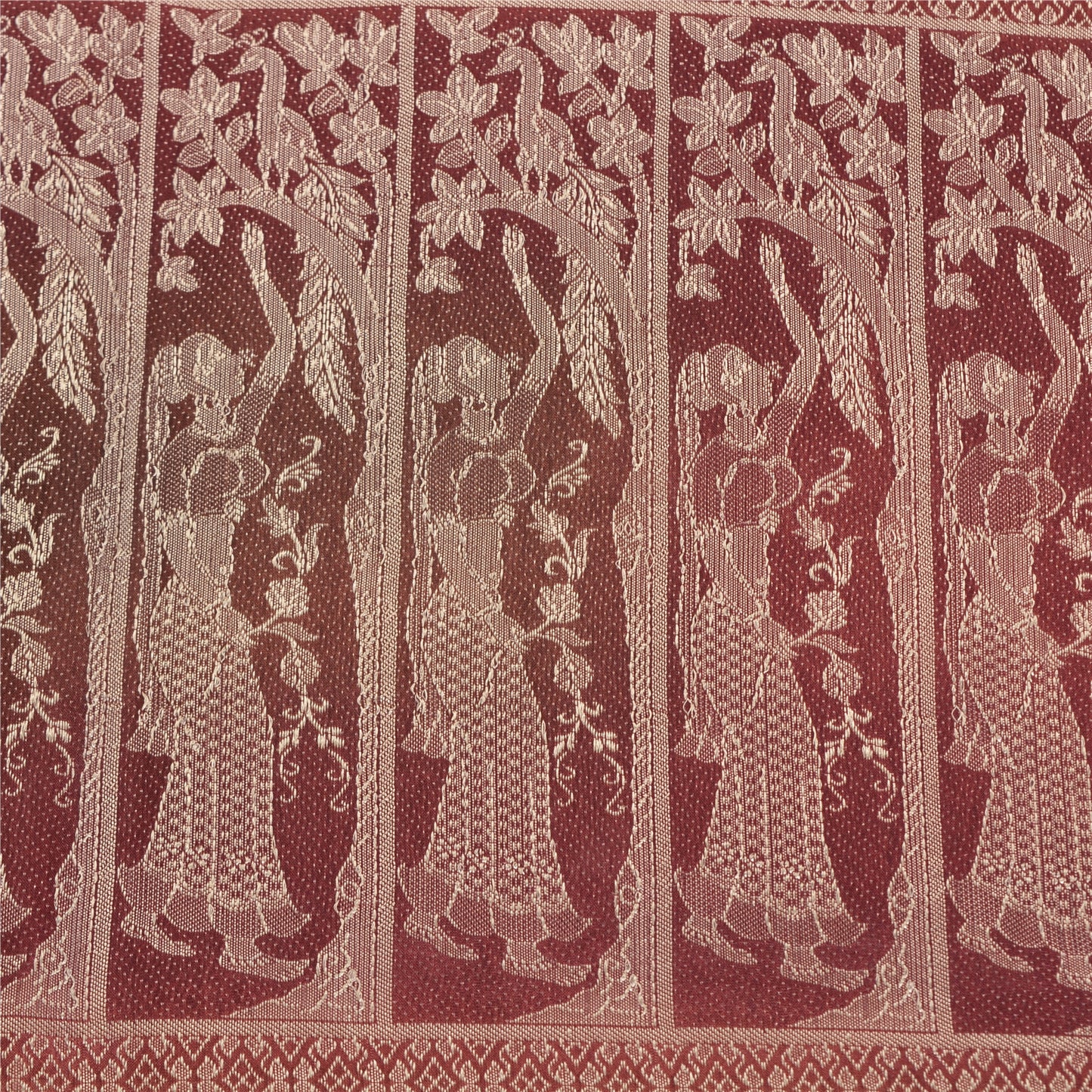 Sanskriti Vintage Dark Peach Sarees 100% Pure Silk Woven Baluchari Sari Sustainable Fabric