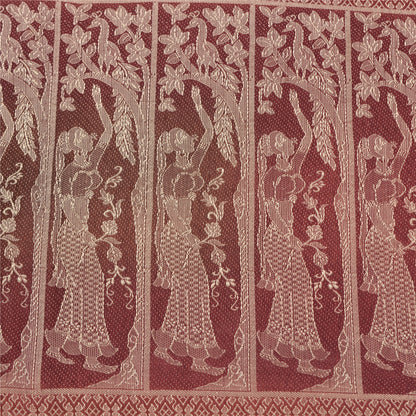 Sanskriti Vintage Dark Peach Sarees 100% Pure Silk Woven Baluchari Sari Sustainable Fabric