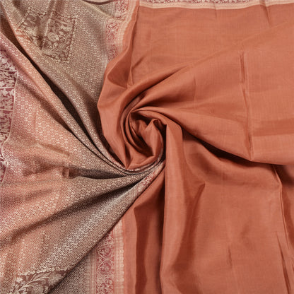 Sanskriti Vintage Dark Peach Sarees 100% Pure Silk Woven Baluchari Sari Sustainable Fabric