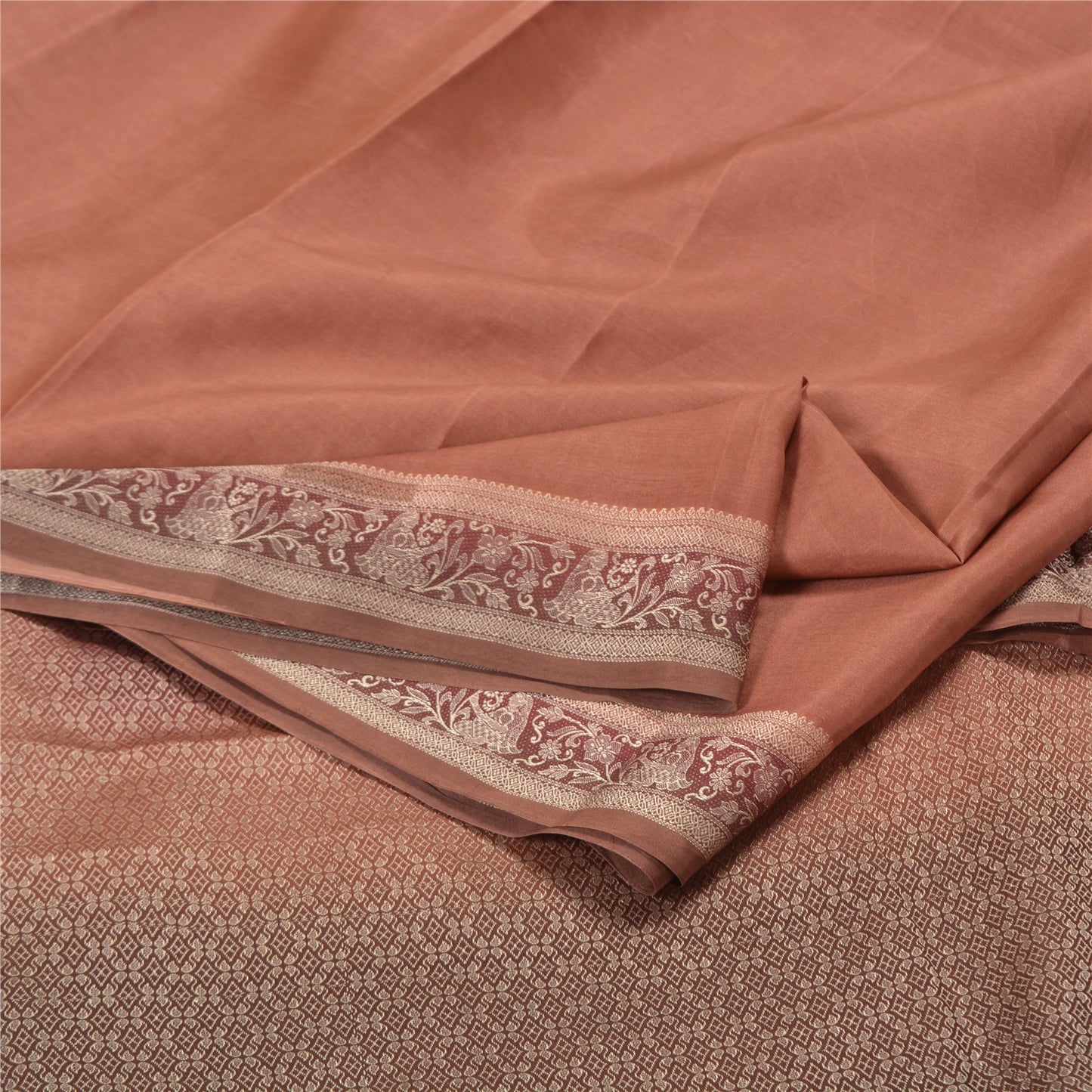 Sanskriti Vintage Dark Peach Sarees 100% Pure Silk Woven Baluchari Sari Sustainable Fabric