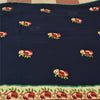 Sanskriti Vintage Navy Blue Sarees Blend Georgette Embroidered Craft Sari Sustainable Fabric
