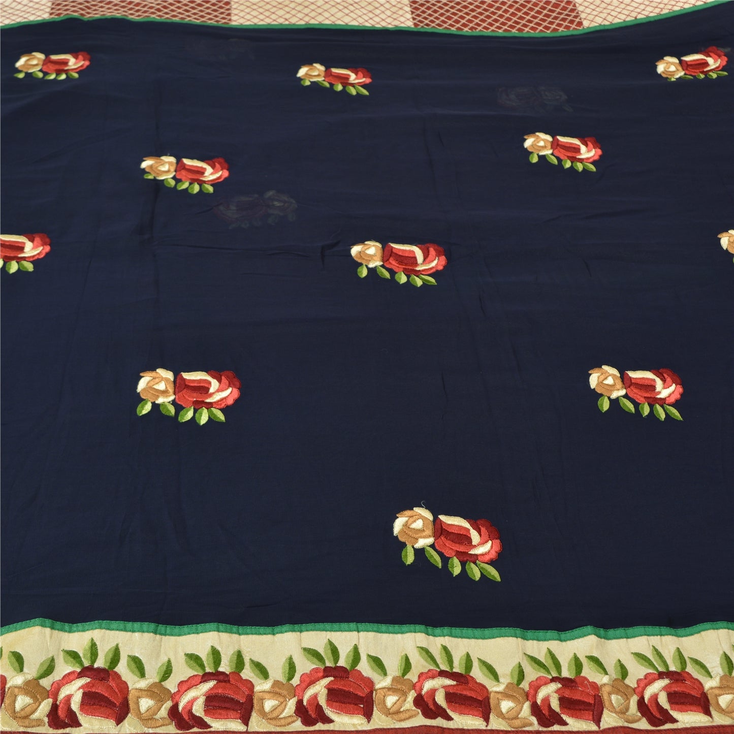 Sanskriti Vintage Navy Blue Sarees Blend Georgette Embroidered Craft Sari Sustainable Fabric