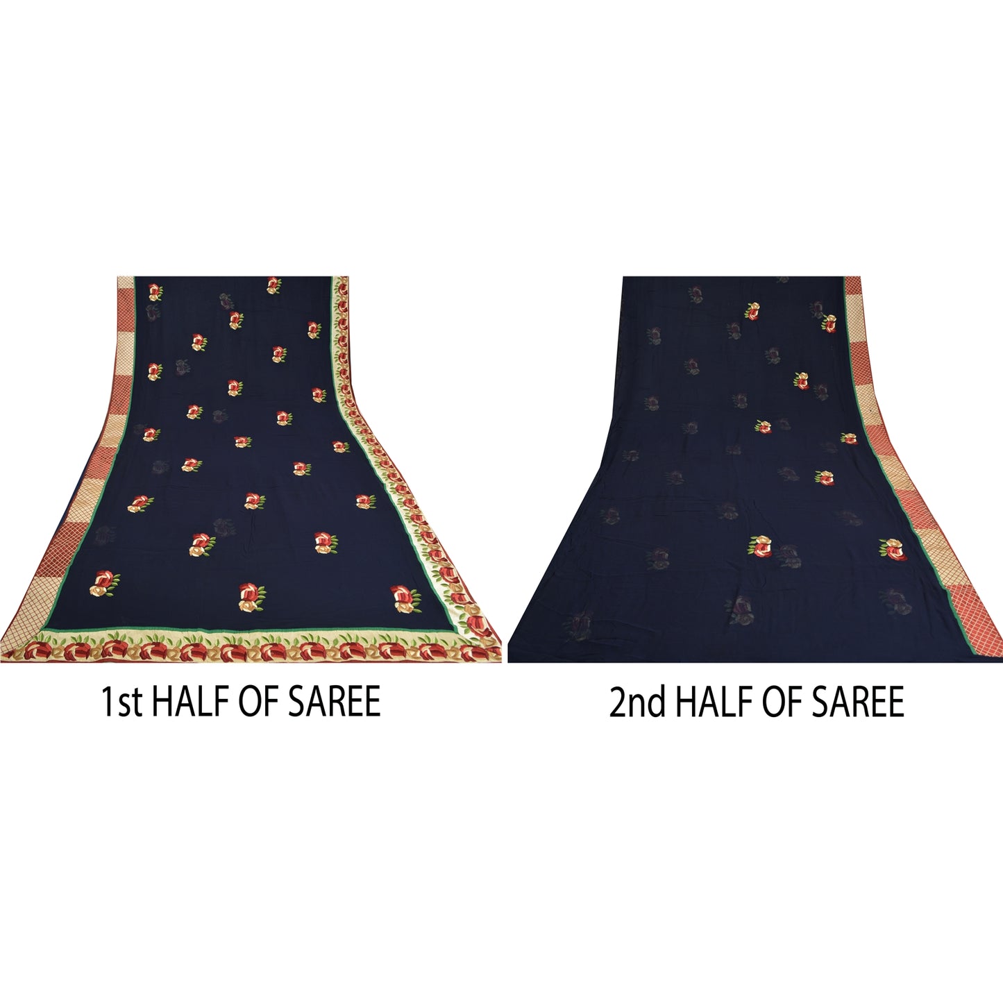 Sanskriti Vintage Navy Blue Sarees Blend Georgette Embroidered Craft Sari Sustainable Fabric
