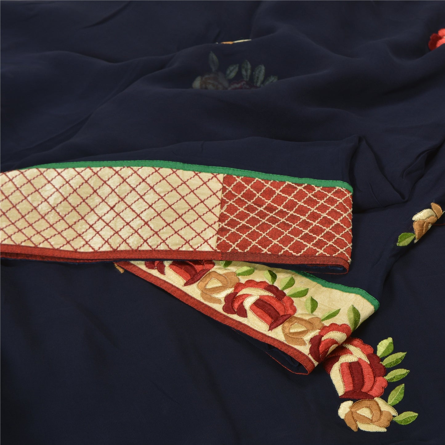 Sanskriti Vintage Navy Blue Sarees Blend Georgette Embroidered Craft Sari Sustainable Fabric