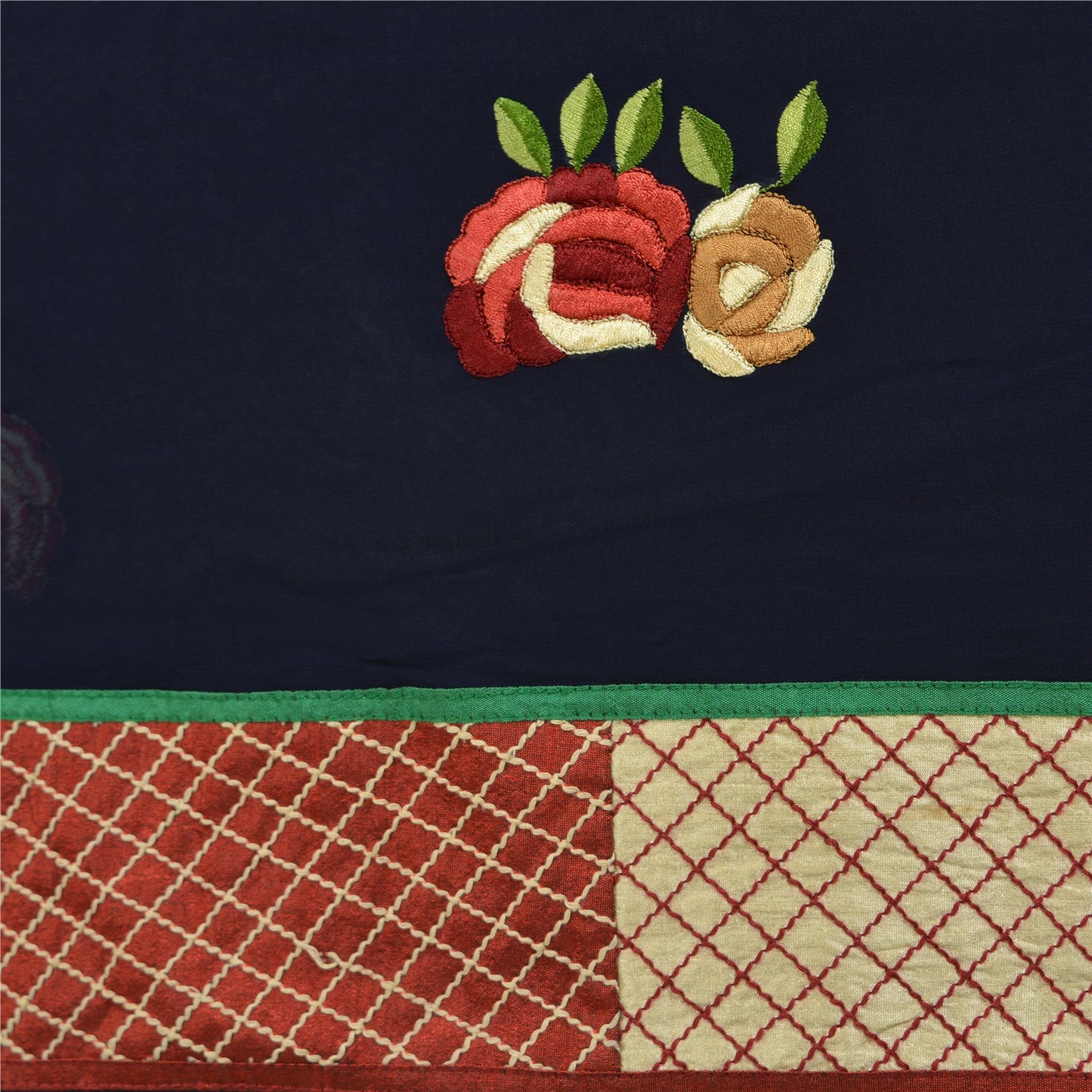 Sanskriti Vintage Navy Blue Sarees Blend Georgette Embroidered Craft Sari Sustainable Fabric