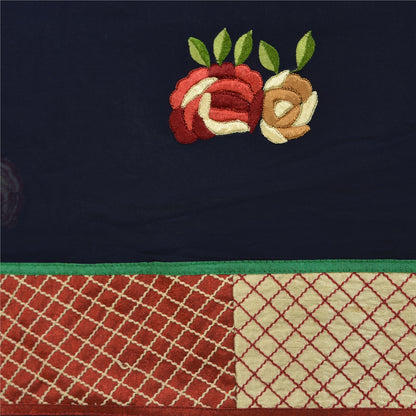 Sanskriti Vintage Navy Blue Sarees Blend Georgette Embroidered Craft Sari Sustainable Fabric