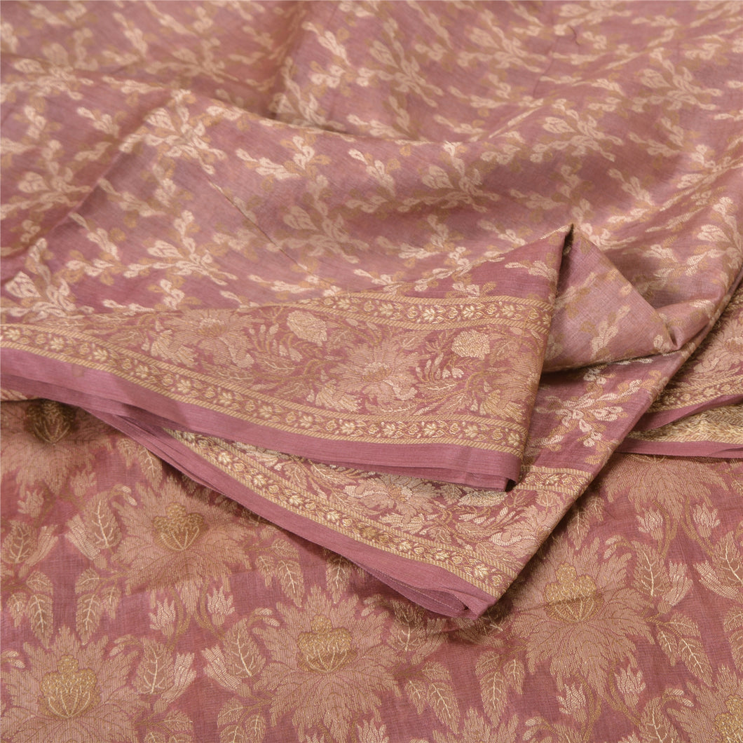 Sanskriti Vintage Pink Sarees 100% Pure Silk Woven Premium Sari Craft Fabric