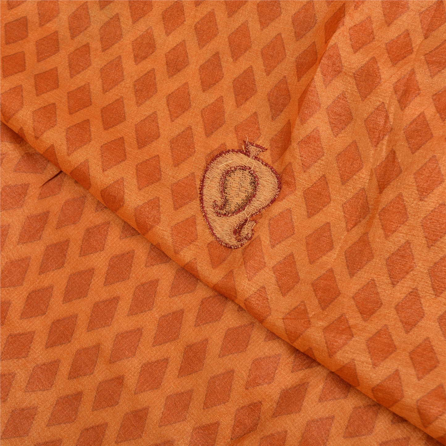 Sanskriti Vintage Saffron Sarees 100% Pure Silk Embroidered Sari Craft Sustainable Fabric