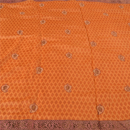 Sanskriti Vintage Saffron Sarees 100% Pure Silk Embroidered Sari Craft Sustainable Fabric