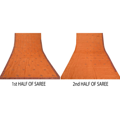 Sanskriti Vintage Saffron Sarees 100% Pure Silk Embroidered Sari Craft Sustainable Fabric