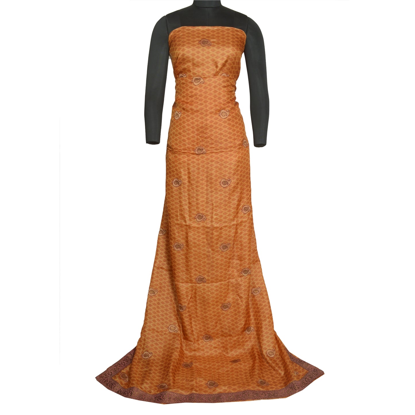 Sanskriti Vintage Saffron Sarees 100% Pure Silk Embroidered Sari Craft Sustainable Fabric