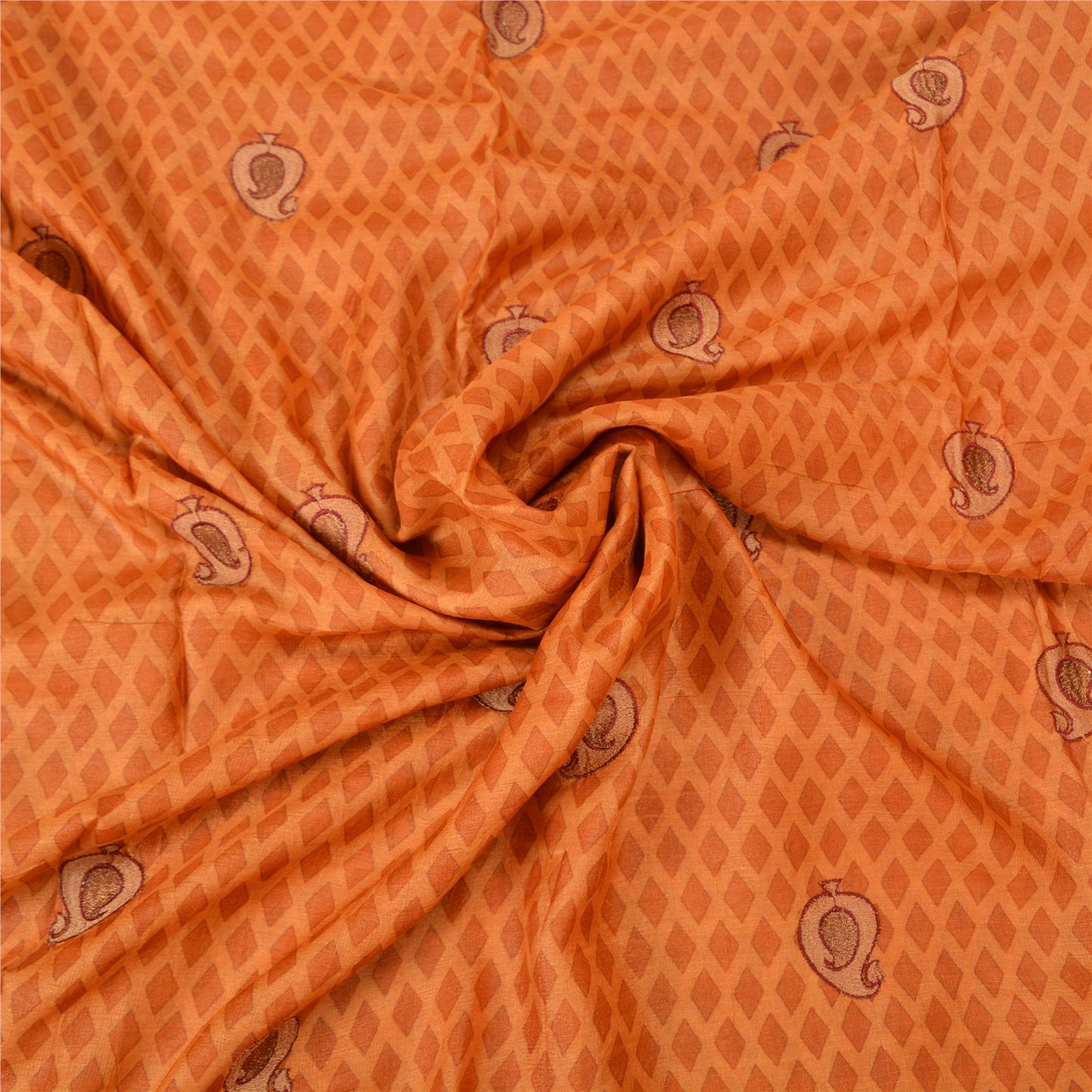 Sanskriti Vintage Saffron Sarees 100% Pure Silk Embroidered Sari Craft Sustainable Fabric
