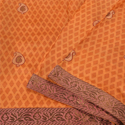 Sanskriti Vintage Saffron Sarees 100% Pure Silk Embroidered Sari Craft Sustainable Fabric
