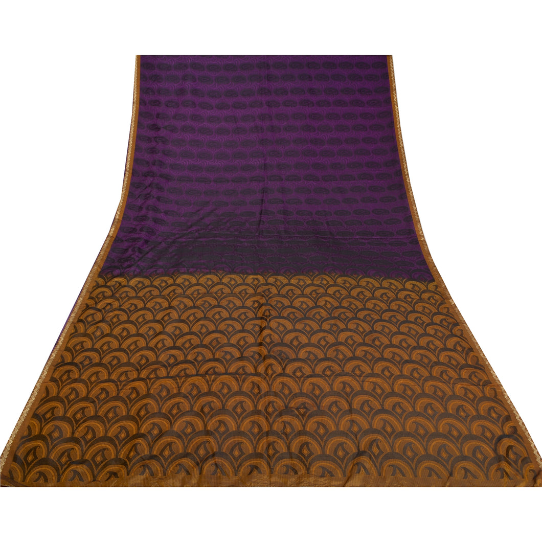 Sanskriti Vintage Purple/Mustard Indian Sarees 100% Pure Silk Woven Sari Fabric