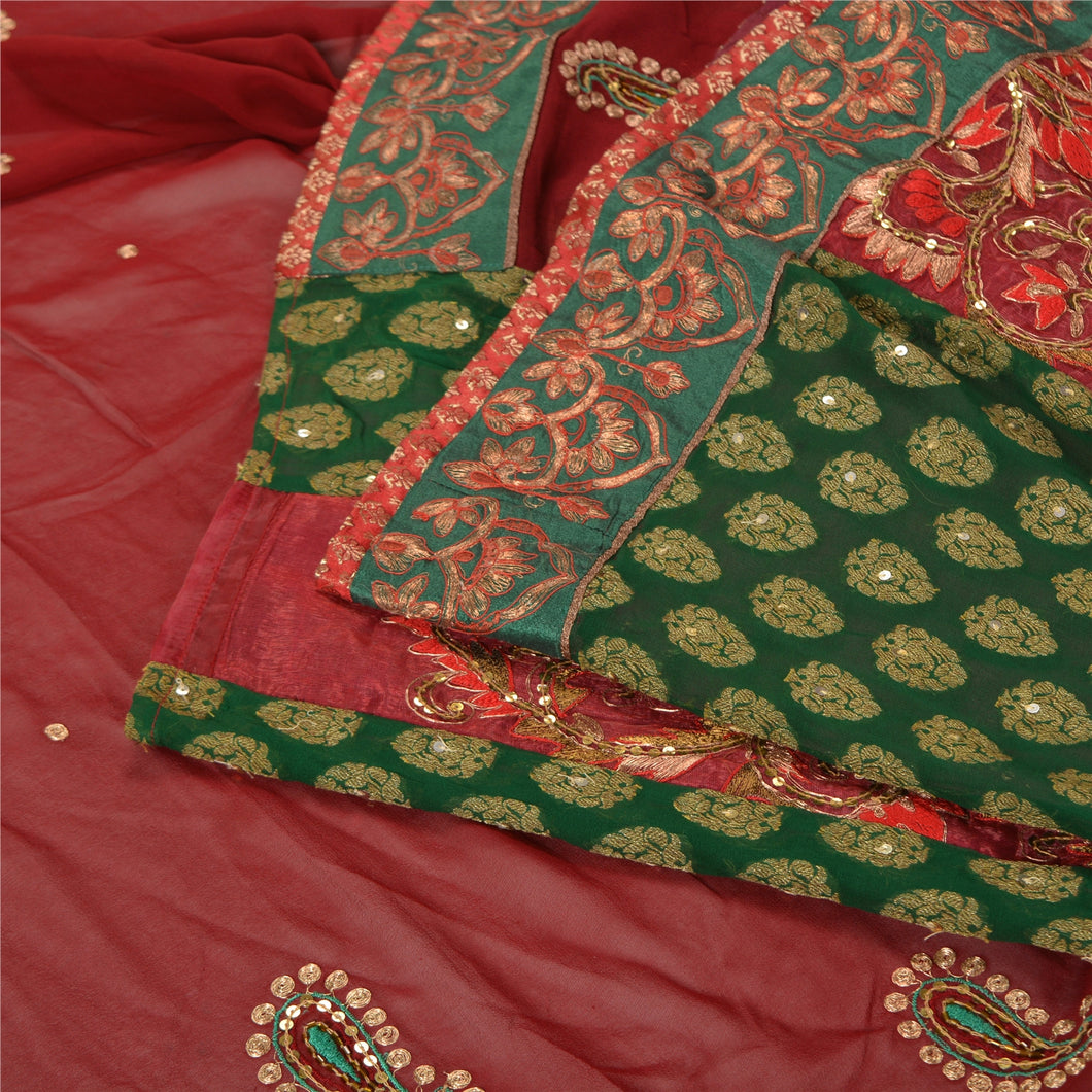 Sanskriti Vintage Sarees Pure Georgette Silk Embroidered Pre-Pleated Sari Fabric