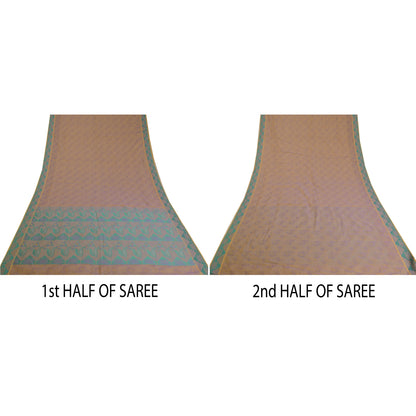 Sanskriti Vintage Pink Indian Sarees Cotton Silk Woven Sari 5 Yard Craft Sustainable Fabric