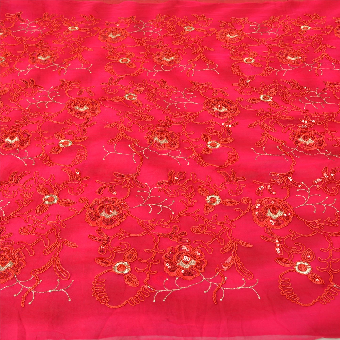 Sanskriti Vintage Pink Sarees Ren Georgette Broderet Tie-Dye Sari Bæredygtigt Stof