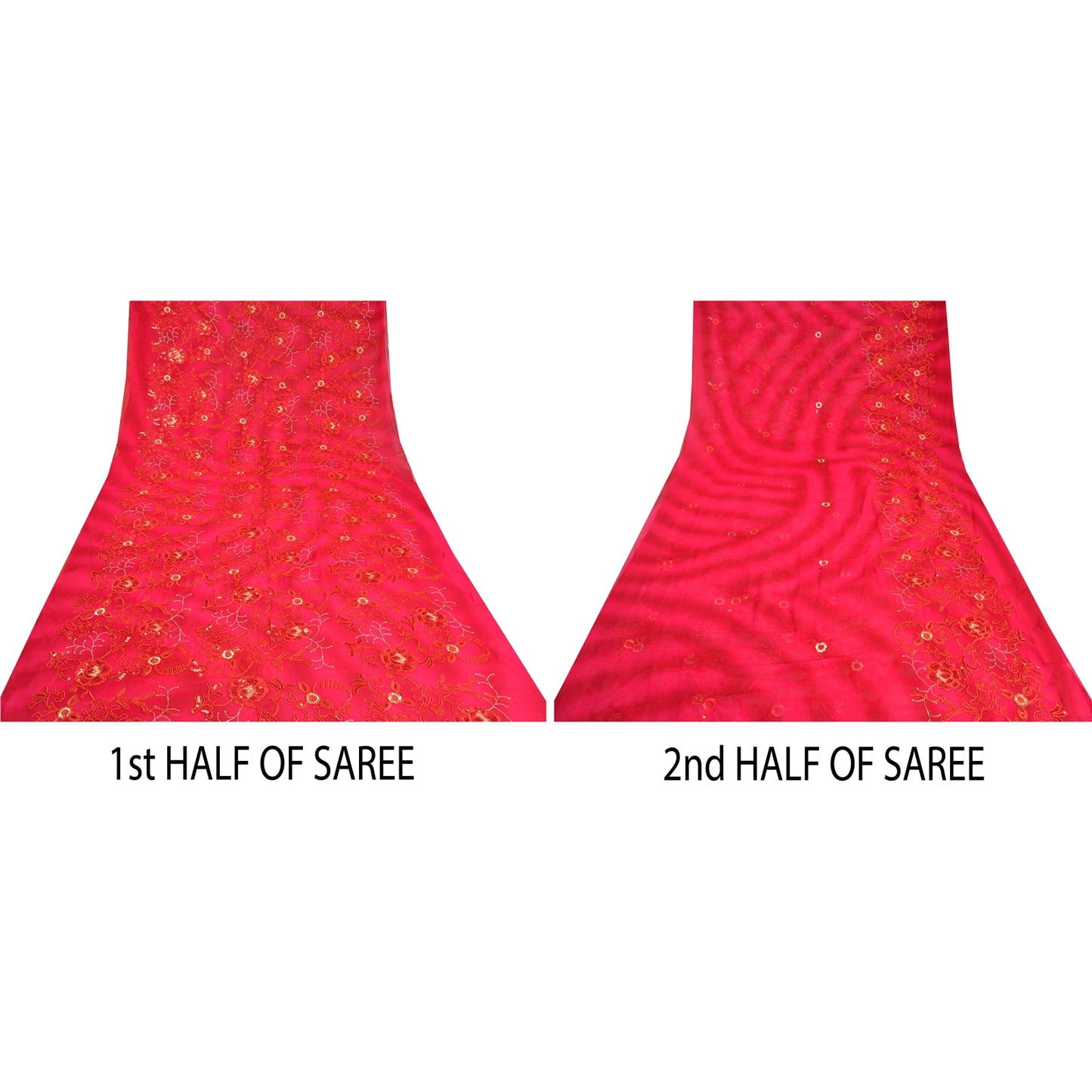 Sanskriti Vintage Pink Sarees Ren Georgette Broderet Tie-Dye Sari Bæredygtigt Stof