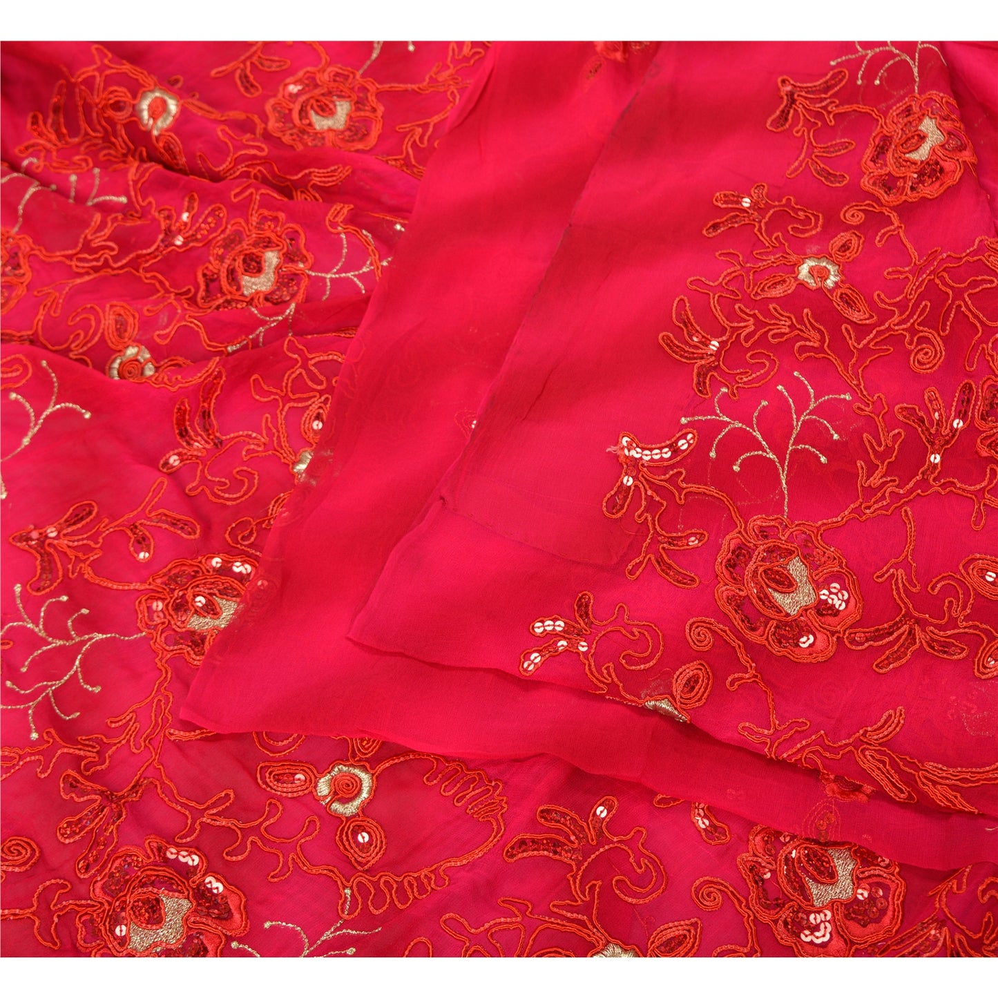 Sanskriti Vintage Pink Sarees Ren Georgette Broderet Tie-Dye Sari Bæredygtigt Stof