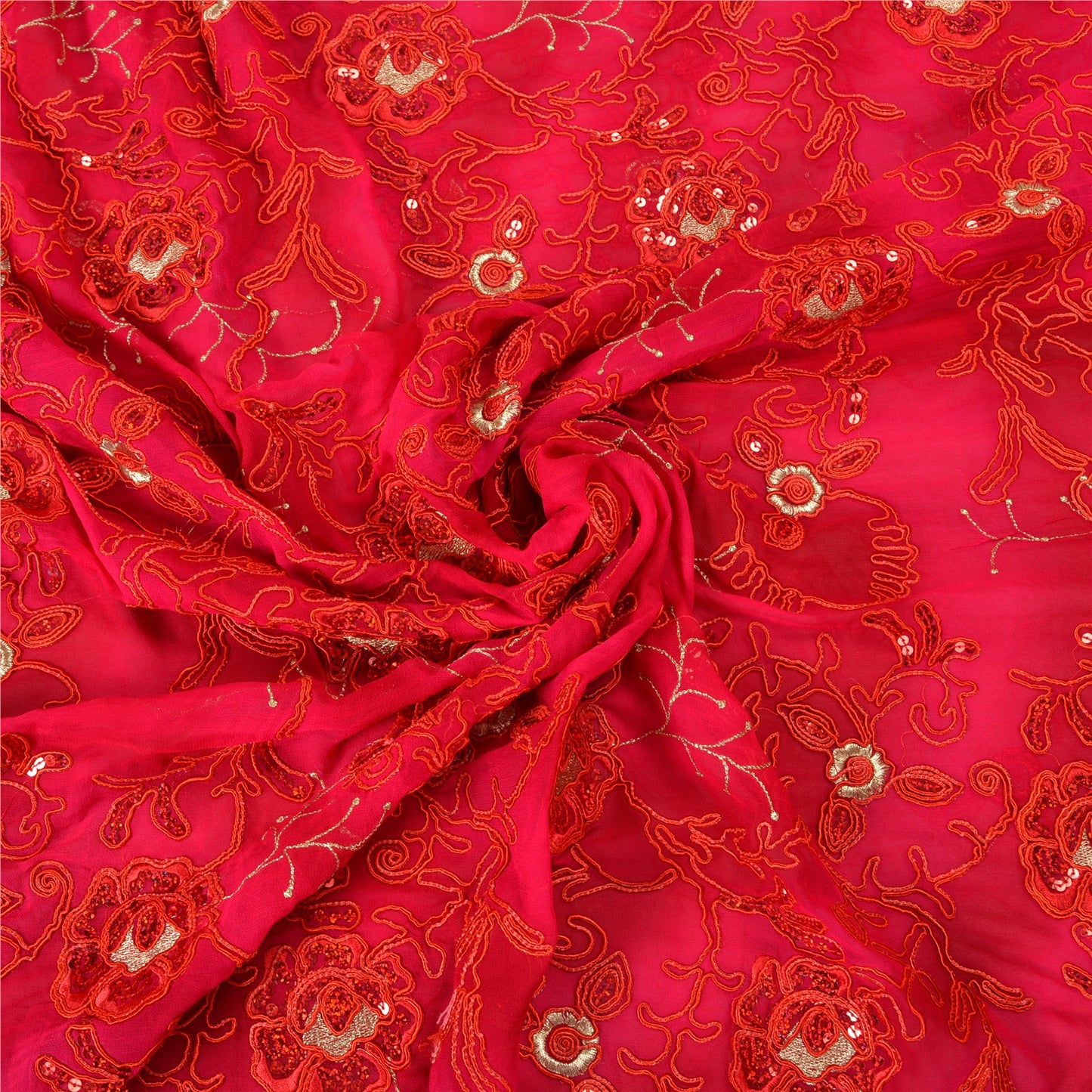 Sanskriti Vintage Pink Sarees Ren Georgette Broderet Tie-Dye Sari Bæredygtigt Stof