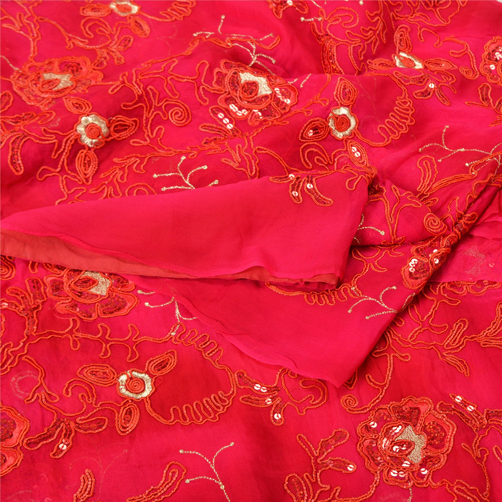 Sanskriti Vintage Pink Sarees Ren Georgette Broderet Tie-Dye Sari Bæredygtigt Stof