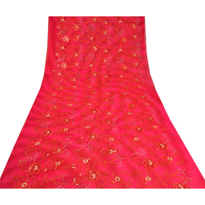 Sanskriti Vintage Pink Sarees Ren Georgette Broderet Tie-Dye Sari Bæredygtigt Stof