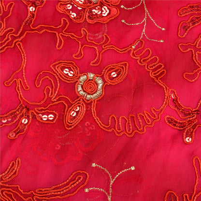 Sanskriti Vintage Pink Sarees Ren Georgette Broderet Tie-Dye Sari Bæredygtigt Stof