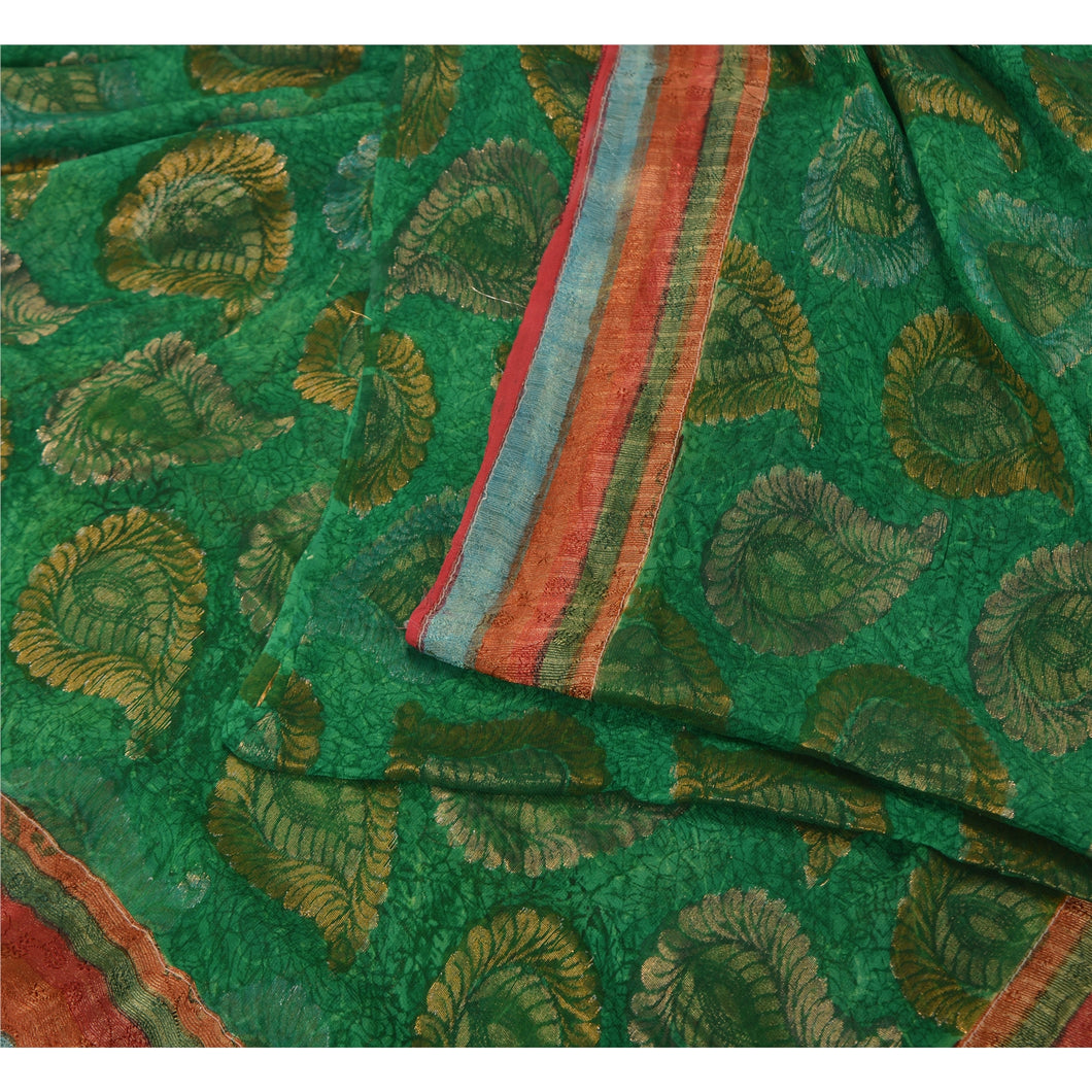Sanskriti Vintage Green Bollywood Sarees Pure Georgette Silk Woven Sari Fabric