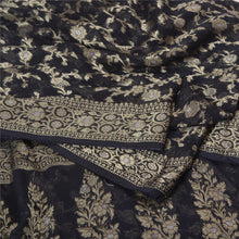 Load image into Gallery viewer, Sanskriti Vintage Black Bollywood Sarees Pure Georgette Silk Woven Sari Fabric
