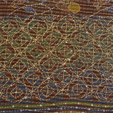 Load image into Gallery viewer, Sanskriti Vintage Brown Sarees Pure  Georgette Hand Beaded Kantha Sari Fabric
