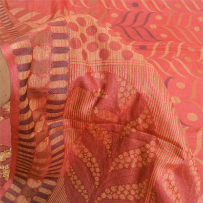 Sanskriti Vintage Pink Indian Sarees 100% Pure Silk Woven Sari Craft Sustainable Fabric